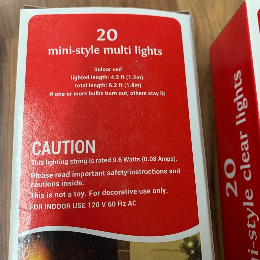 Mini Lights String Wire 40 Count Christmas Incandescent 4.2’ Lit Clear & Multi